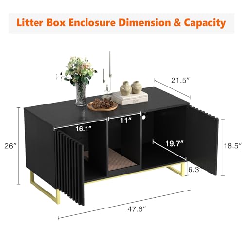 Double Litter Box Enclosure (Black / 47.6"L x 21.5"W x 26"H)