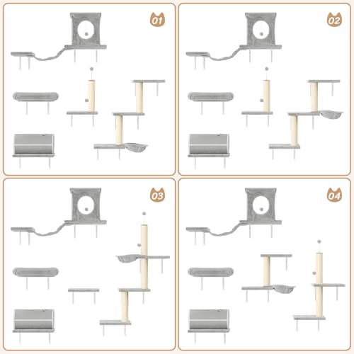 7-in-1 Wall Mounted Cat Climber Set, Cat Furniture Set, Gray (Gray / Set of 7)
