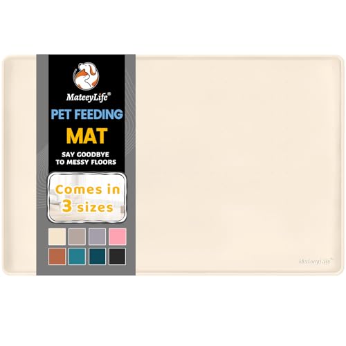 Silicone Cat & Dog Food Mat for Floors Waterproof (Beige / 18''×12'')
