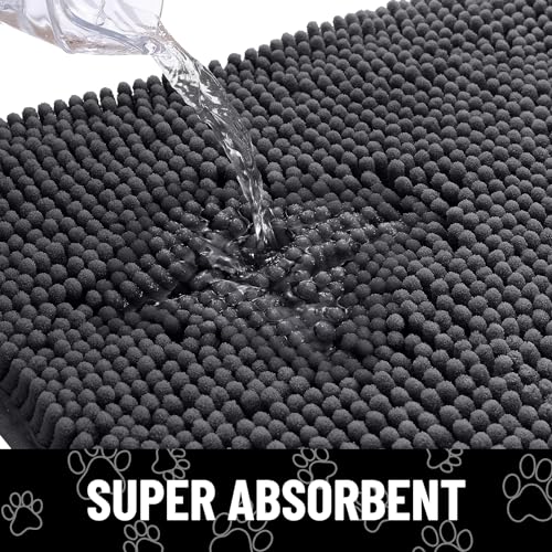 Dog Door Mat for Muddy Paws (59"X20" / Dark Grey and White)