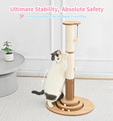 Made4Pets Tall Cat Scratching Post for Indoor Cats with Self Groomer (33.6"H)