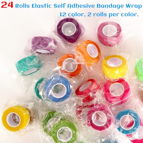 24 Rolls Elastic Self Adhesive Bandage Wrap 1 Inch (1 Inch-24 Count Color)