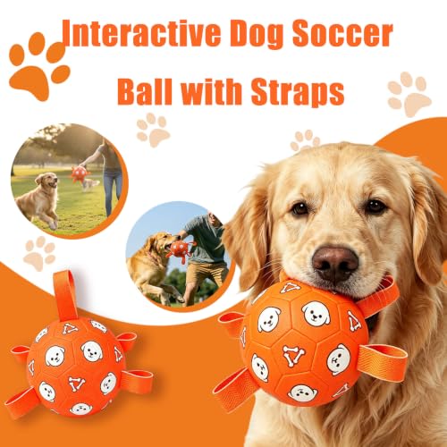 Dog Soccer Ball with Straps (Orange / Medium-6 Inch)