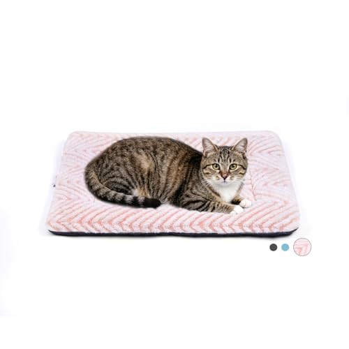 Cat Beds for Indoor Cats Washable Cat Mat Bed Flat Dog Crate Pad (22''L x 13''W x 1.5''Th / V: Chevron Pink)