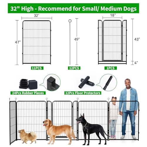 Dog Playpen Outdoor Extra Wide 12 Panels Heavy Duty Dog Fence 47" (32"W x 47"H)