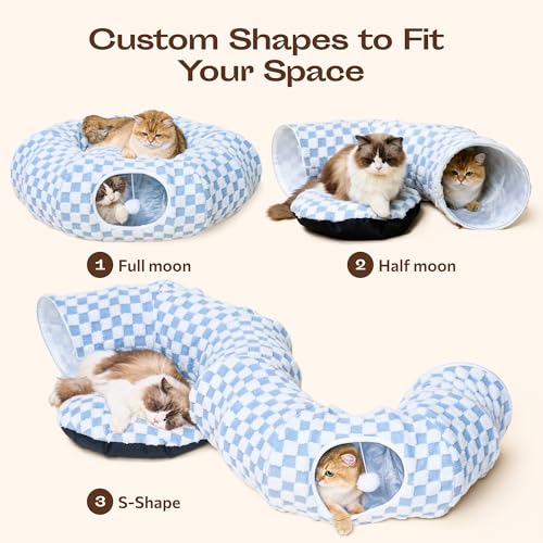 Indoor Cat Tunnel with Donut Bed (Azure Check)