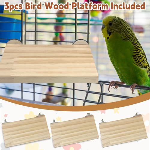 Bird Wood Platform Parrot Perch Stand Parakeet Playground Cage Corner Shelf for Conures Budgies Parakeets Cockatiels Lovebirds 3Pcs (6.3x2.5in,3PCS)