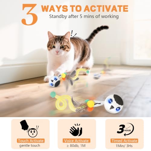 Cat Ball Toy Upgraded Smart Motion Sensor Moving Ball with 3 Speed Modes & 4 Sounds (White)