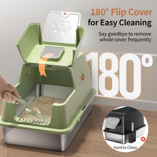 Stainless Steel Cat Litter Box with Lid (Green)