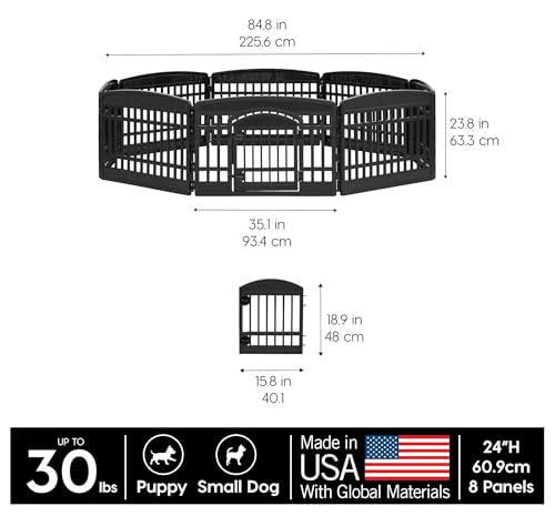 8 Panel Dog Playpen with Door (8 Panel - 24" H / Black)