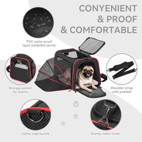 Large Expandable Cat Carrier for Travel (18.9"L x 12.2"W x 12.2"H / Black)