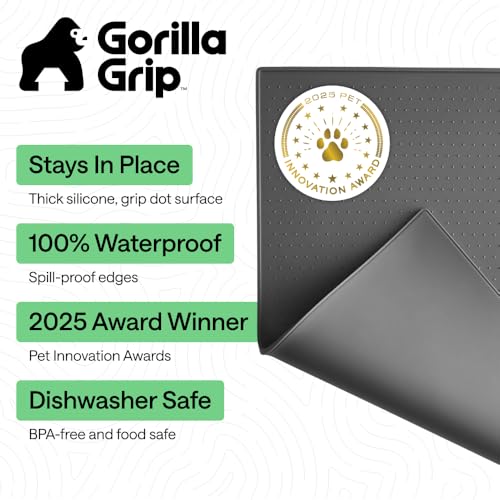 Dog Food Mat 100% Waterproof Silicone (Charcoal / 23"l X 15"w)