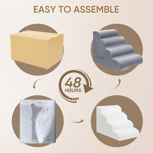 3 Step Pet Stairs for High Beds & Sofas (LightGrey / 3-step 15.7"H)