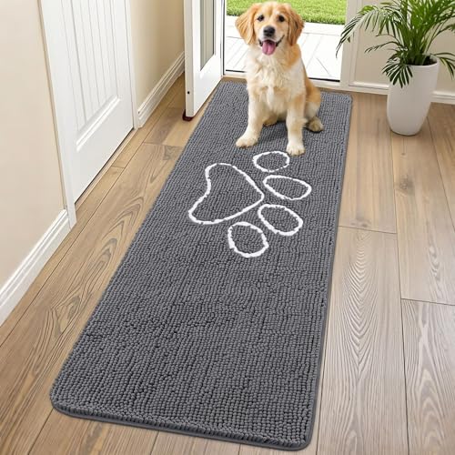 Dog Door Mat for Muddy Paws (70"X24" / Dark Grey and White)