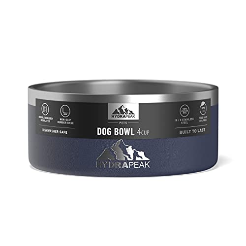 Dog Bowl, Non-Slip Stainless Steel Water and Food Dish, 4 Cup (Navy) (Navy / 4 Cup)
