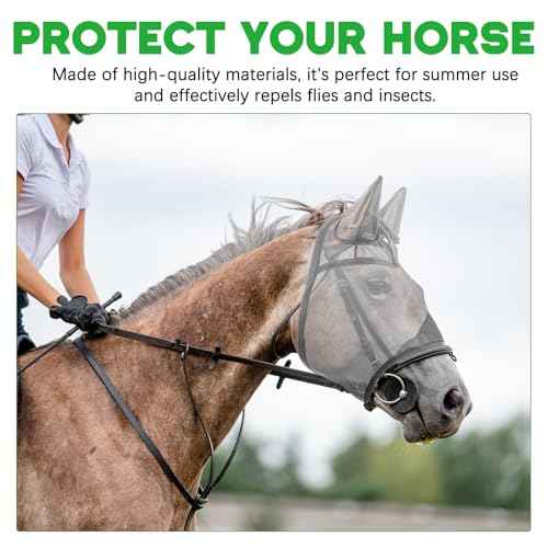 2 Pcs Horse Fly Mask with Ears Adjustable UV Protection Horse Fly Mask Accessories Large Eye Space with Ears for Horses Summer (M-cob)