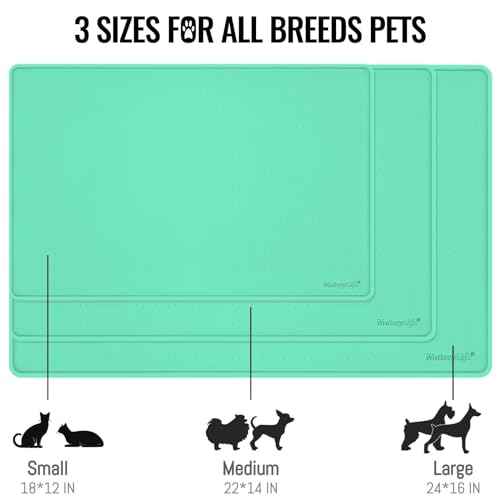 Dog & Cat Food Water Mat for Floors Waterproof (Green / 18''×12'')
