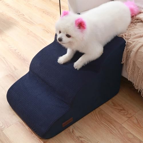 Dog Stairs and Steps for Beds Or Couches (Blue / Standard 3-Step 15.7"H)
