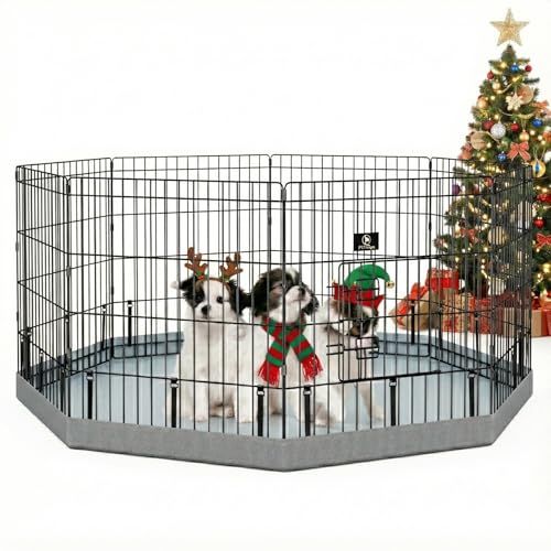 Puppy Playpen with Bottom Pad and Door (Gray / X-Small Pen: 24-Inch High)