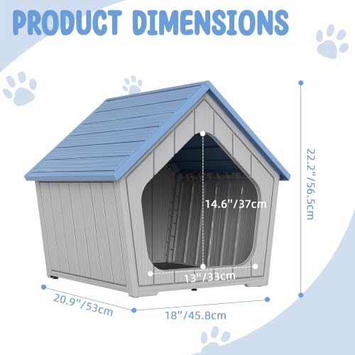 Indoor Outdoor Small Dog House Weatherproof for Small Dogs Sturdy Pet House for Indoor Living Room & Outdoor Patio (Light Blue / 24"L×23"W×23"H)
