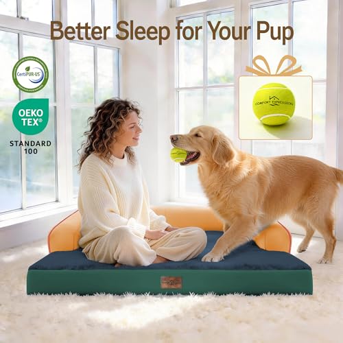 Washable Dog Bed with Bolster for Medium to Large Dogs (Citrus Grove / 36"L x 27"W x 7.5"Th)