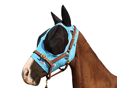 Horse Fly Mask Super Comfort Horse Fly Mask Elasticity Fly Mask with Ears We Only Make Products that Horses Like… (Sky Blue / M)