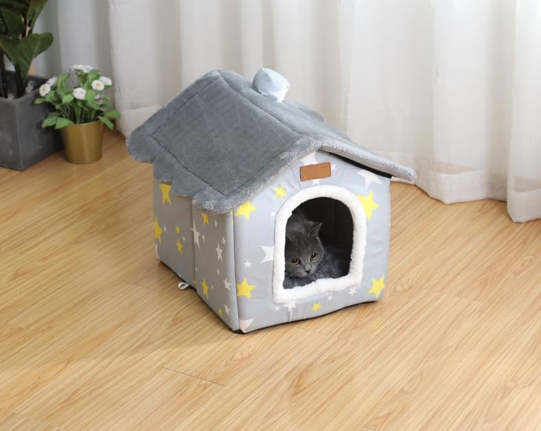 Dog House Indoor Puppy Cave Cat Nest Kennel Pet Bed Portabl Foldable (grey / S: Size fits 3.5kg/8lbs (Pets))