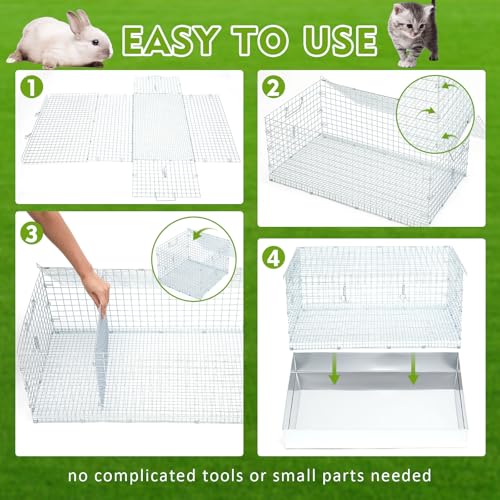 4 Hole Foldable Rabbit Transport Cage (Sliver / 28.9"L x 21.3"W x 3.5"H)