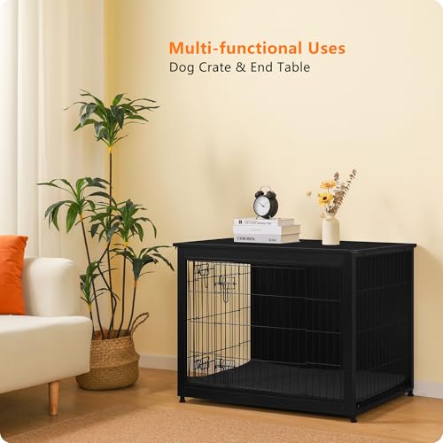 38.5" XL Dog Crate Furniture with Cushion (Black / 38.5"L x 25.6"W x 26.8"H)