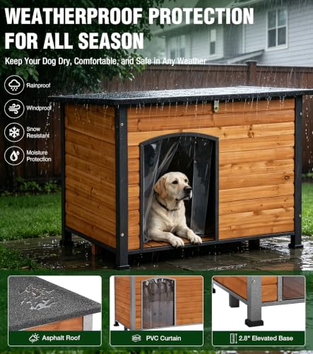 Large Dog House Outdoor with Iron Frame and Hinged Roof