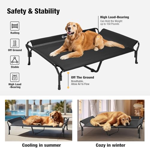 Cooling Elevated Dog Bed (Black / 50.5"L x 33.5"W x 12.0"Th)