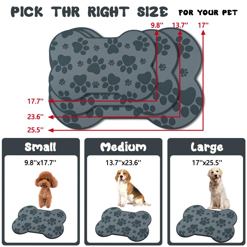 Dog Food Mats for Floors Waterproof (Grey Bone01 / 25.5"L x 17"W)