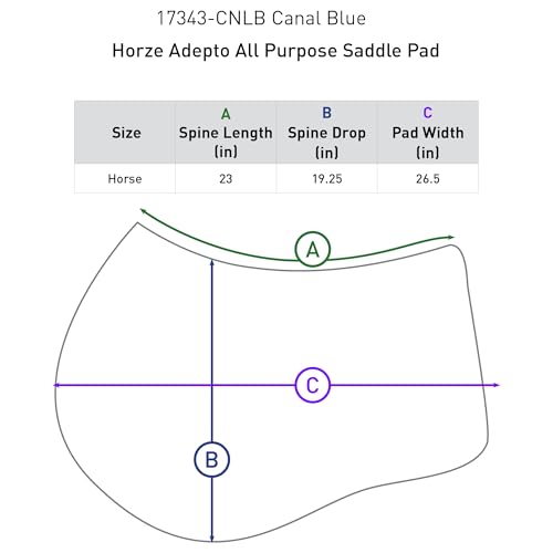 Adepto Padded All Purpose Quilted Equestrian Saddle Pad for Horses with Two (Canal Blue / Horse)