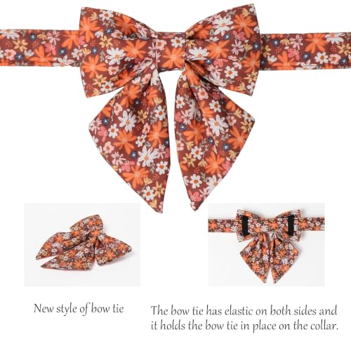 Floral Dog Collar with Sailor Bow (Brown Blossoms(Sailor Bow) / X-Large (Pack of 1))