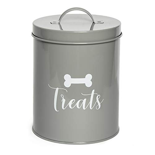 Metal Pet Treat Jar with Airtight Lid for Dogs (Jasper (Grey))