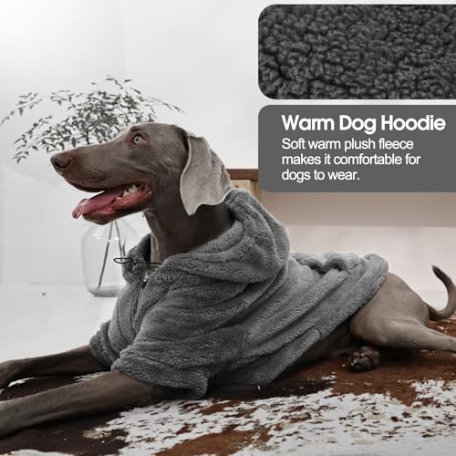 Fuzzy Dog Sweater with Adjustable Hood & Harness Hole (XX-Large / Grey)