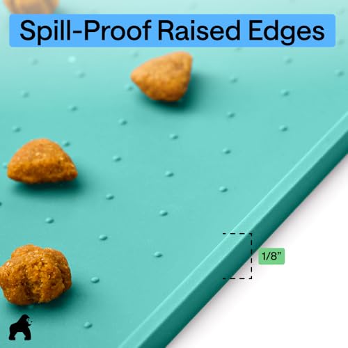 Dog Food Mat 100% Waterproof Silicone (Turquoise / 23"l X 15"w)