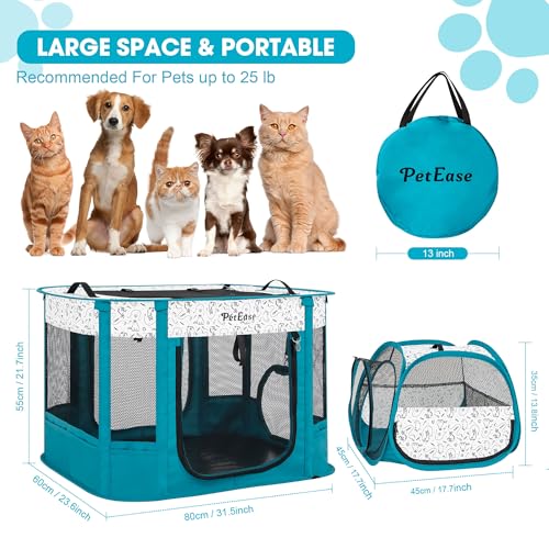 Portable Cat Playpen with Litter Box (Peacock blue)