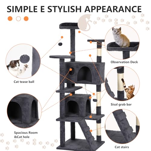 62" Cat Tree Tower (62in / Dark Gray)