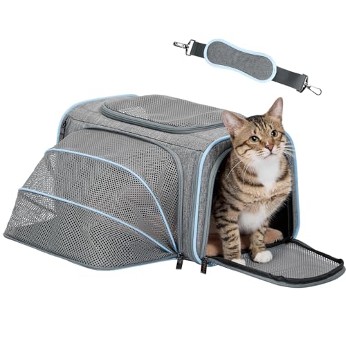Small Expandable Cat Carrier for Air Travel (16.0"L x 10.0"W x 9.0"H / Light Gray)