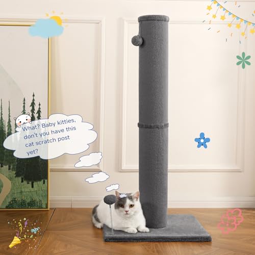 41" Tall Short Plush Cat Scratching Post for Indoor Cats (Gray / Classic Carpet)