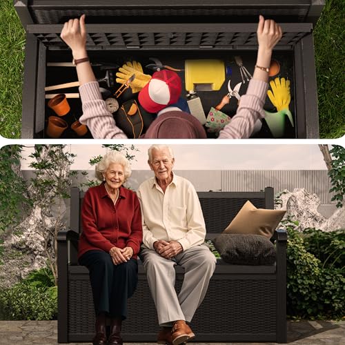80 Gallon Outdoor Storage Bench Lockable Deck Box Outdoor Storage Box Waterproof for Patio (Black / 80 Gallon)