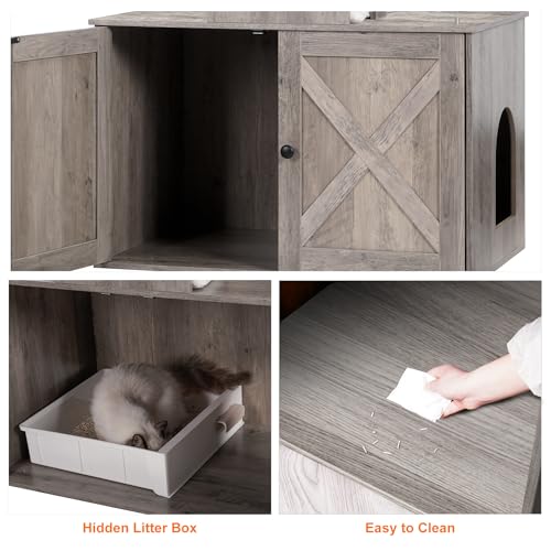 Cat Tree with Litter Box Enclosure for Indoor Big Cat HCT110SG (Rustic Gray / 60 inch)