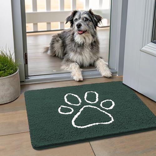Dog Door Mat for Muddy Paws (24"X16" / Green and White)