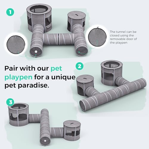 Cat Tunnel 4 Way with Teaser Wand & 2 Plush Ball (L-H-Shape)