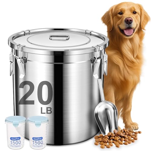 20lb Airtight Stainless Steel Dog Food Storage Container with Scoop (Stainless steel / 20 lb)