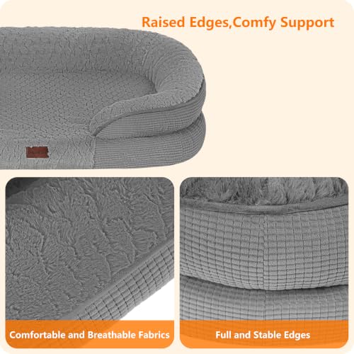 Orthopedic Waterproof Medium Dog Bed Sofa (Plush-Medium Grey / Medium(36 x 25.5 x 6 inch))