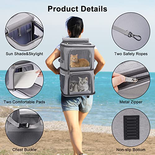 2-in-1 Double Pet Carrier Backpack for Small Cats & Dogs, Grey (Grey / 14.6"L x 11.2"W x 21.6"H)