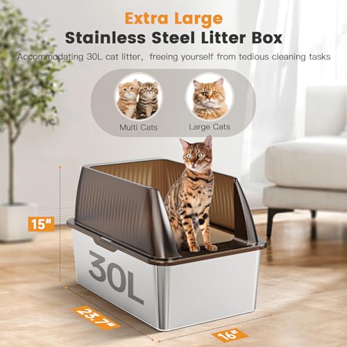 15”Stainless Steel Cat Litter Box Enclosure (Translucent brown / XX-Large)