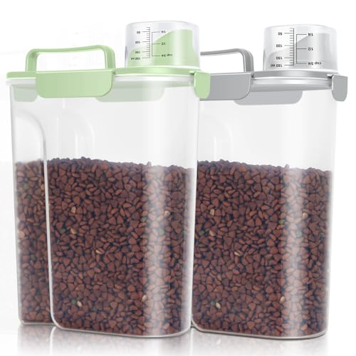 Pet Dog Cat Food Storage Containers 2 Pack 10 to 14 Lbs (Light Green&Light Grey / 6 Qt -2 Pack)